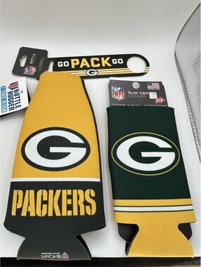 Green Bay Packers NFL Bottle Opener And Bottle/Can Sleeve Bundle New With Tags